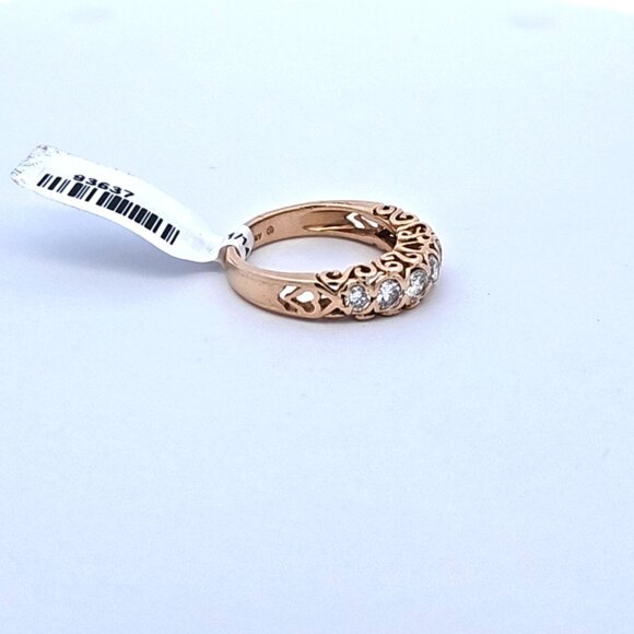 14K Yellow Gold Heart Scroll .92TCW 7 Diamond Band Ring Size 6.75 - Picture 13 of 16